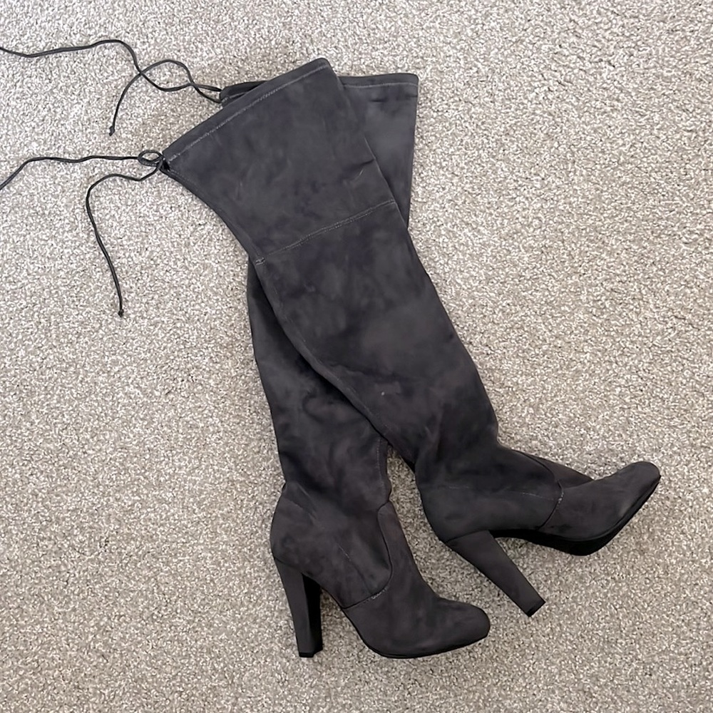 Gray over-the-knee boots